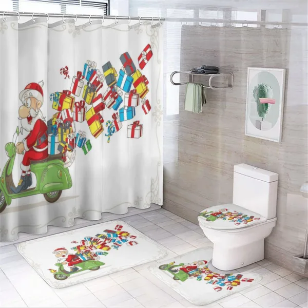 Speeding Scooter Packages on a shower curtain