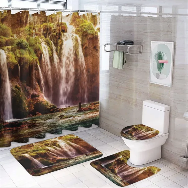 Waterfall Forest Trees on a shower curtain
