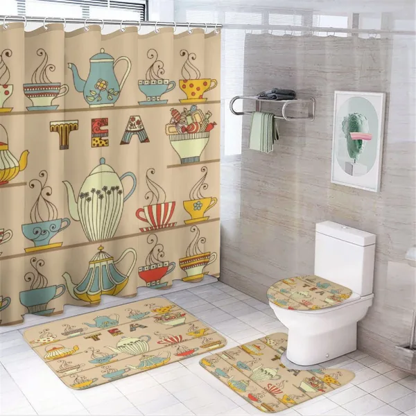 Colorful Retro Ornament Text on a shower curtain