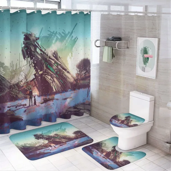 Crashed Spaceship Art on a shower curtain