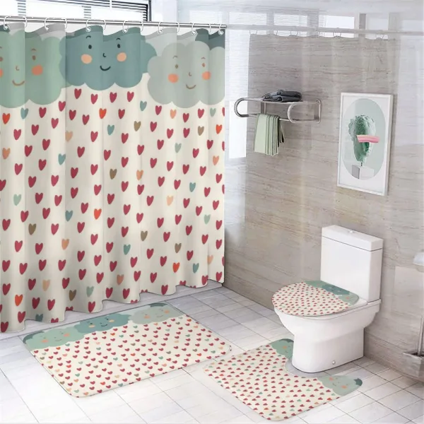 Hearts Raindrops Clouds on a shower curtain