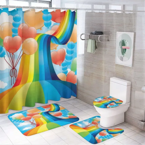 Rainbow Romantic Hearts on a shower curtain