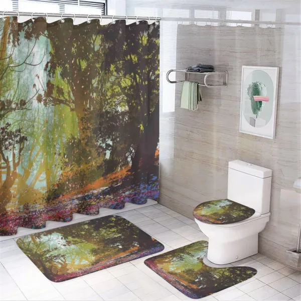 Spring with Fall Leaves on a shower curtain
