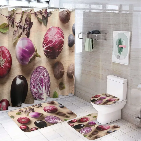 Vegetables and Figs on a shower curtain