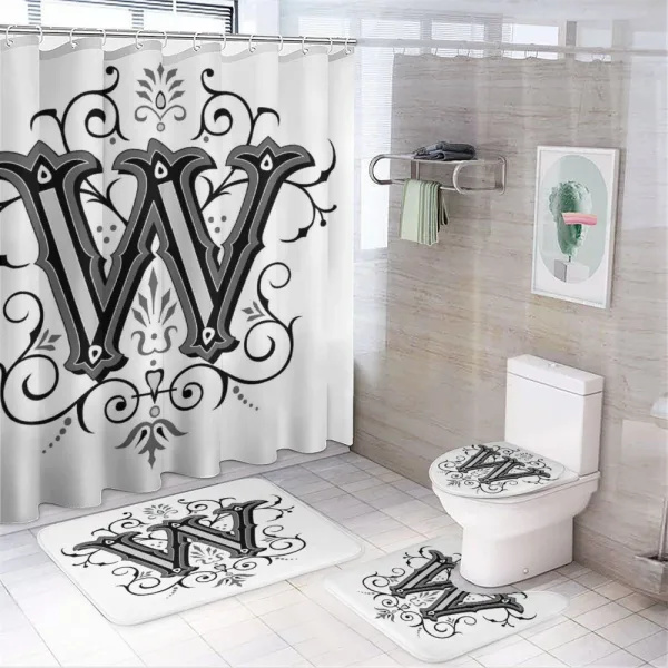 Abstract Ornamental W on a shower curtain