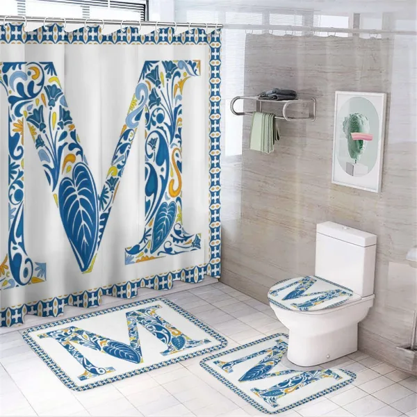 Blue Floral Exotic M on a shower curtain