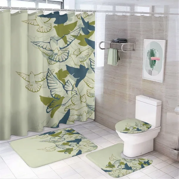 Flock of Flying Pigeons on a shower curtain