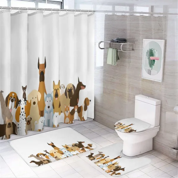 Funny Pet Breeds Cartoon on a shower curtain