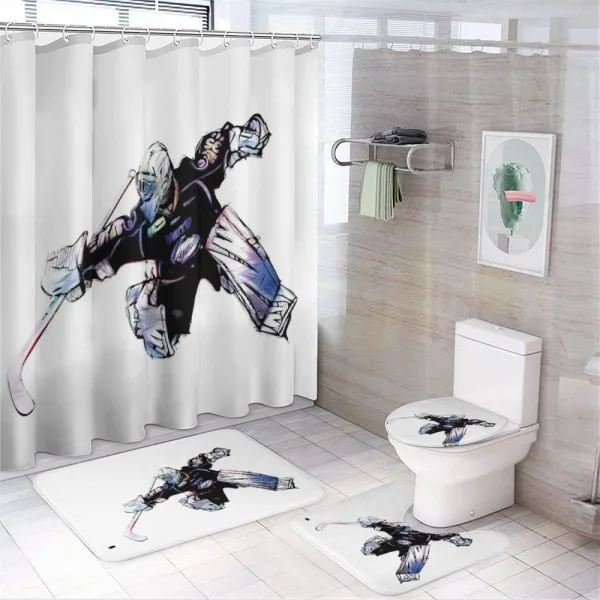 Goalkeeper Playing Game on a shower curtain