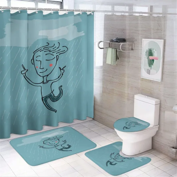 Hand Drawn Man Under the Rain on a shower curtain