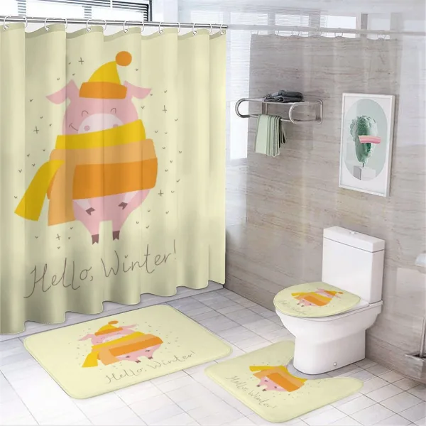 Hello Winter Typography Animal on a shower curtain