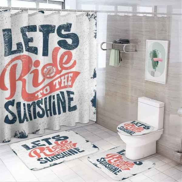 Lets Ride Words on a shower curtain
