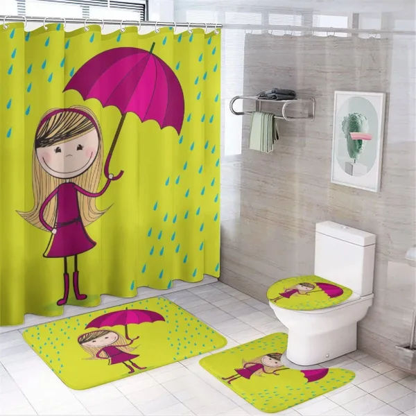 Little Girl Under Raindrop on a shower curtain