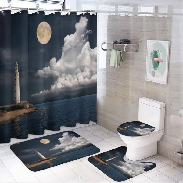 Old Lighthouse by Sea on a shower curtain