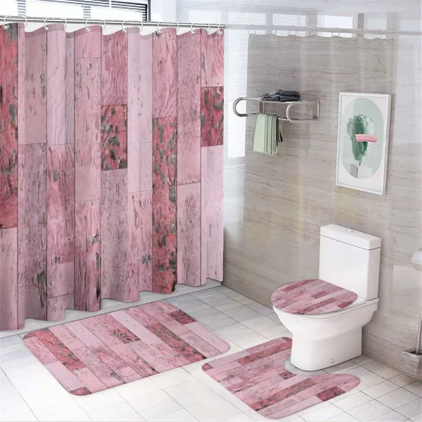 Pink Toned Rustic Planks on a shower curtain