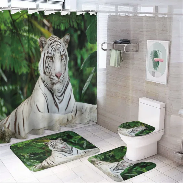 Albino Bengal Cat on Rock on a shower curtain