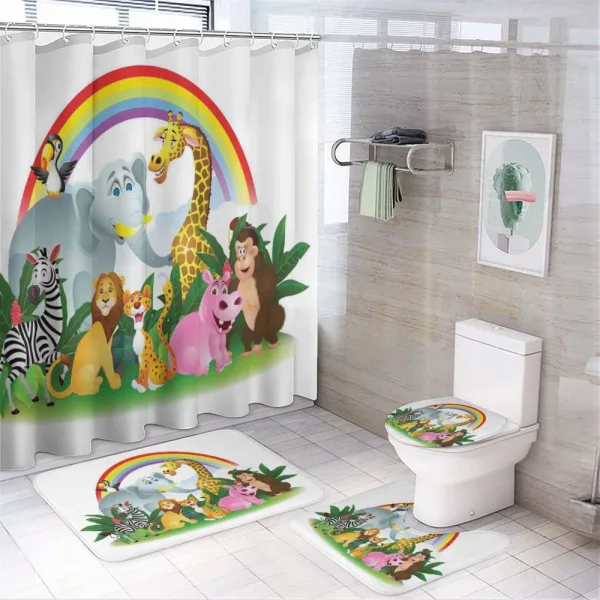 Animals Under Rainbow on a shower curtain