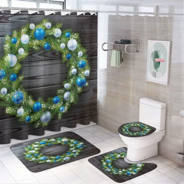 Blue Tone Balls Garland on a shower curtain
