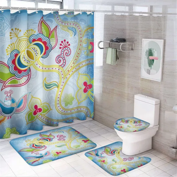 Colorful Floral Art Motif on a shower curtain