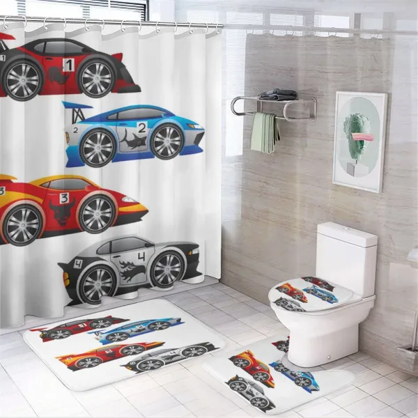 Formula Cars Technology on a shower curtain