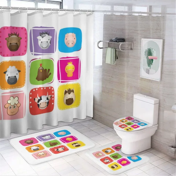 Geometric Squares Faces on a shower curtain