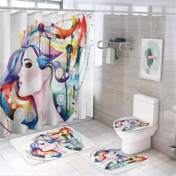 Grunge Young Woman on a shower curtain