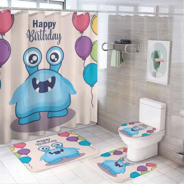 Happy Birthday Fun Monster on a shower curtain