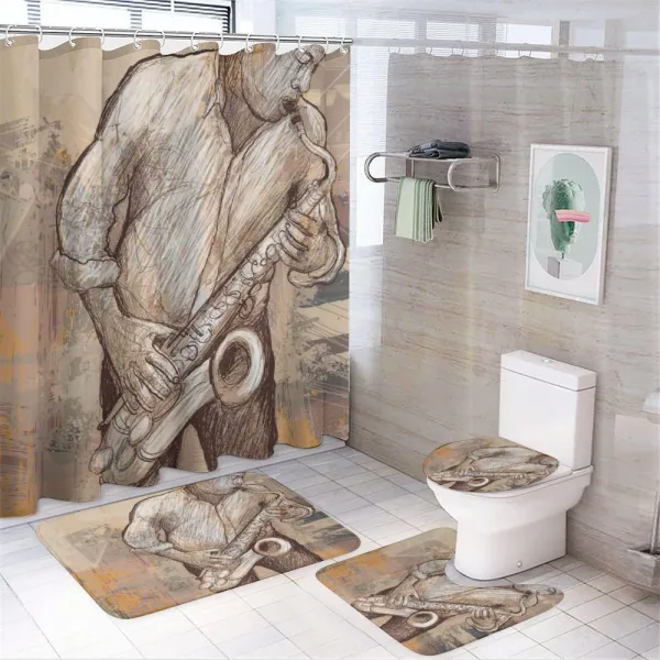 Jazz Musician on Street on a shower curtain