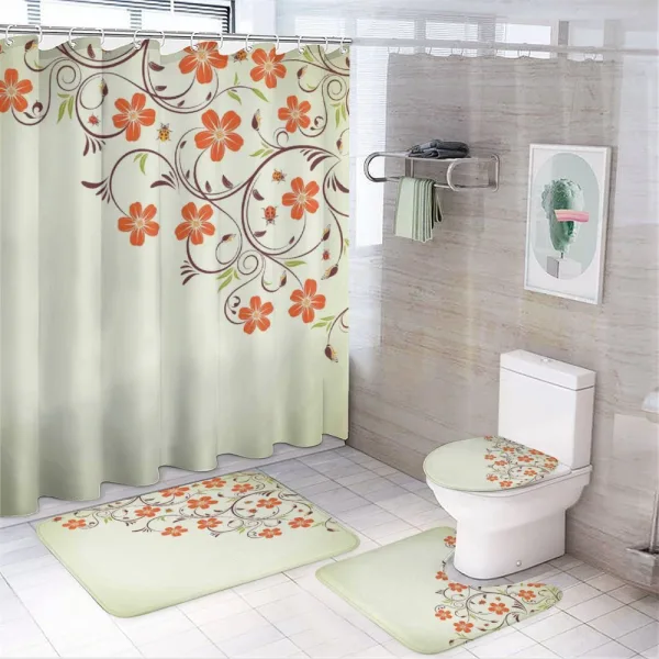 Ladybugs Flowers Spring on a shower curtain