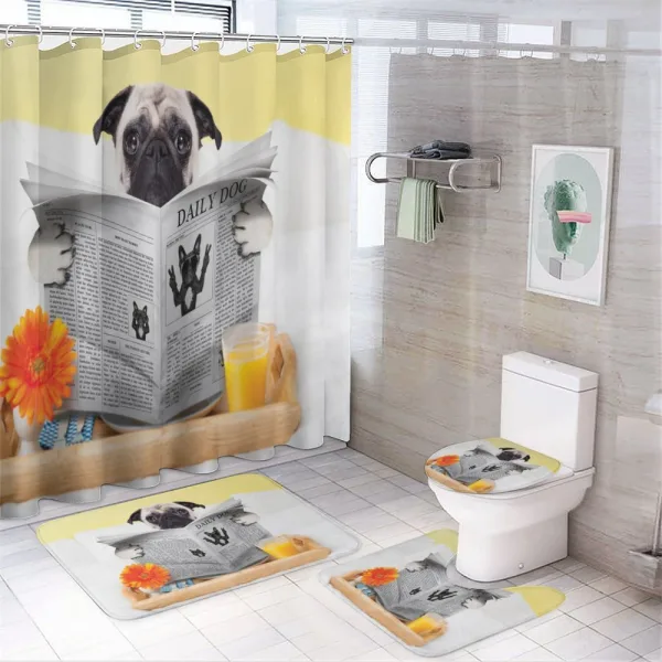 Pug Reading News Daily Dog on a shower curtain