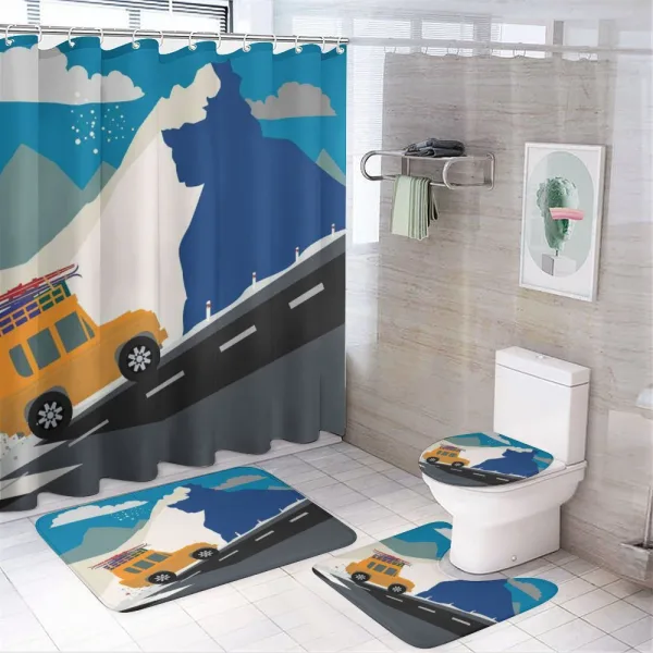 Winter Mountain Road Ski on a shower curtain
