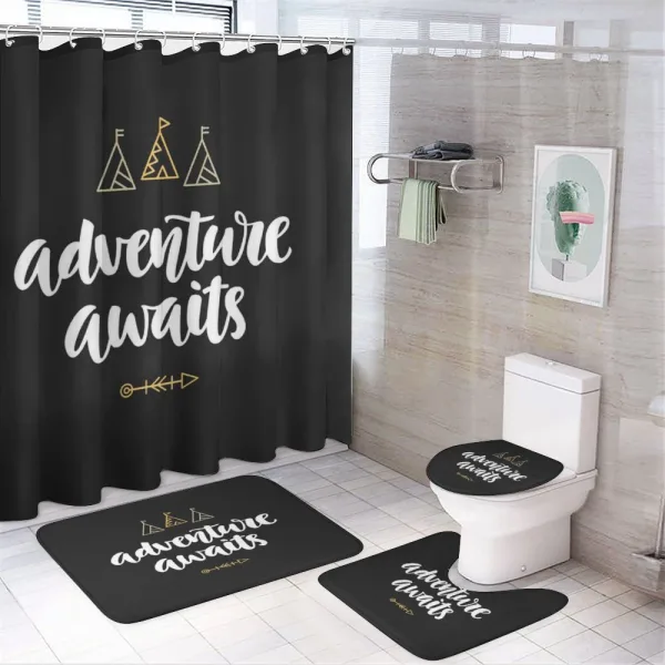 Adventure Awaits Tents on a shower curtain