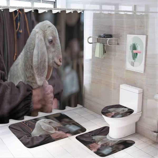 Baby Lamb Old Man on a shower curtain