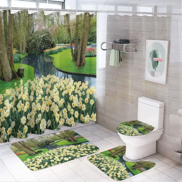 Flower Garden Grass Park on a shower curtain