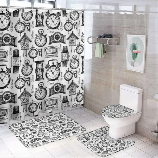 Hand Drawn Clocks on a shower curtain