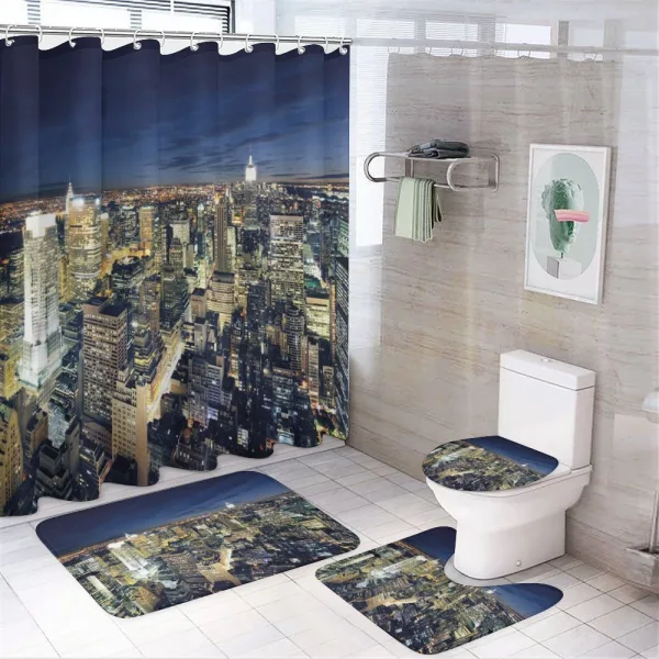 Modern Cityscape at Night on a shower curtain