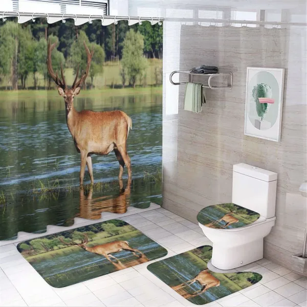 Mountain Animal in Water on a shower curtain