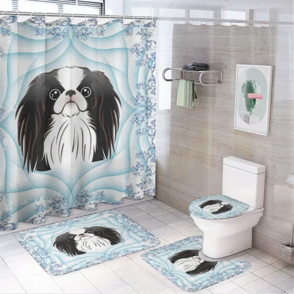 Cartoon Puppy Floral Ornate on a shower curtain