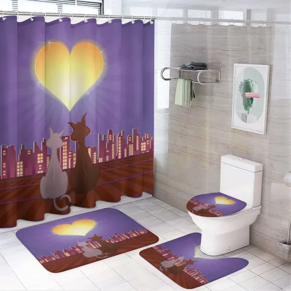 Cat Couple Heart Moon on a shower curtain