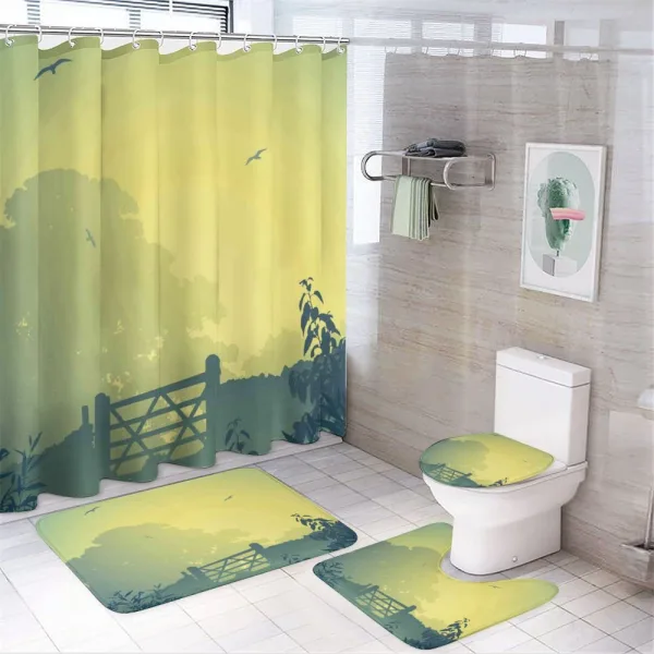 Clouds Trees Gulls on a shower curtain