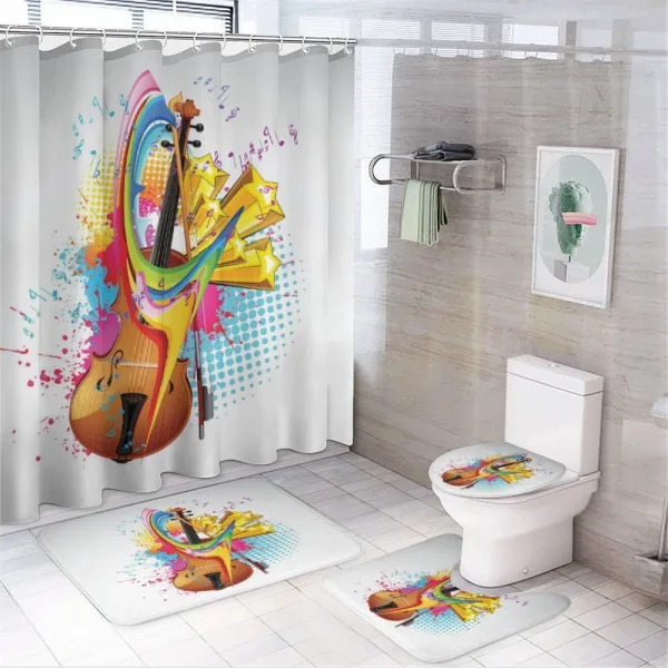 Creative String Instrument on a shower curtain