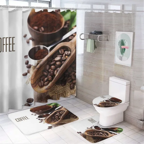 Ground Coffee Beans on a shower curtain