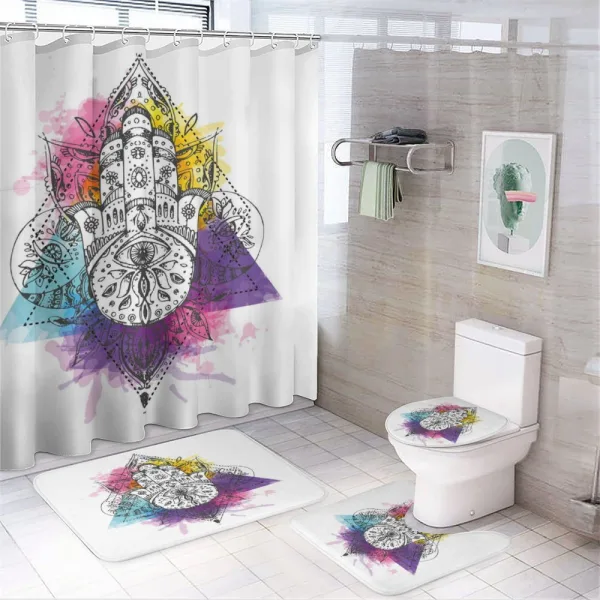 Hamsa Triangle Art on a shower curtain