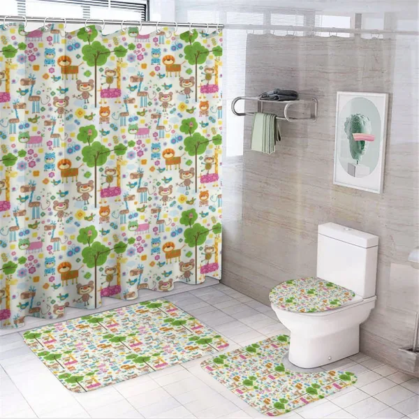 Happy Jungle Zoo Animals on a shower curtain