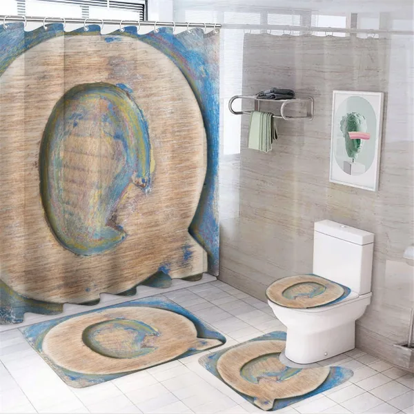 Q Uppercase Worn Wood on a shower curtain