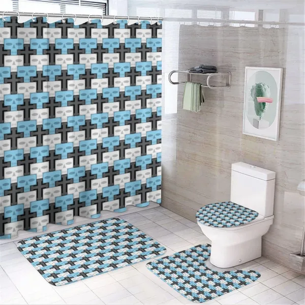 Skulls on a shower curtain