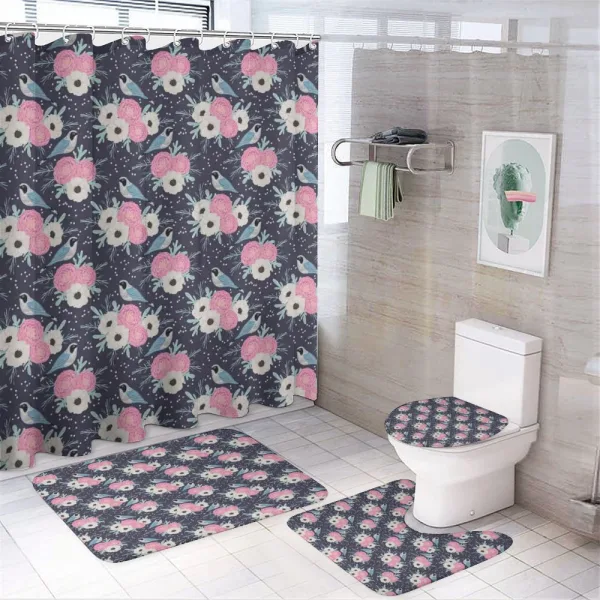 Winter Flowers Birds on a shower curtain