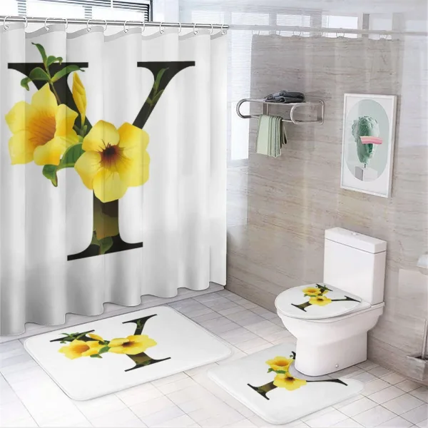 Yellow Bells Capital Y on a shower curtain