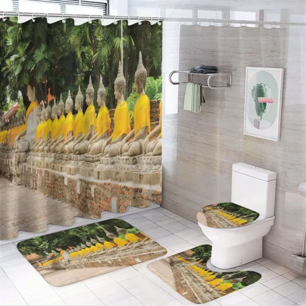 Ancient Statues in East Asia on a shower curtain