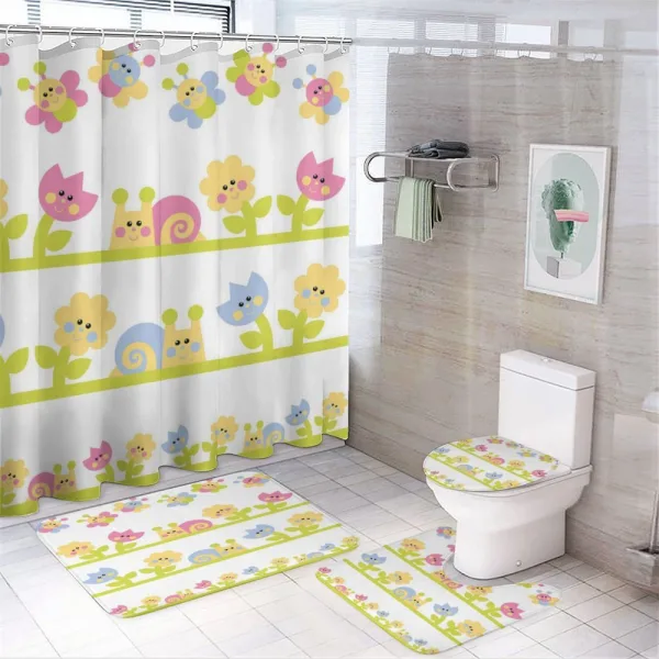 Colorful Cartoon Garden on a shower curtain